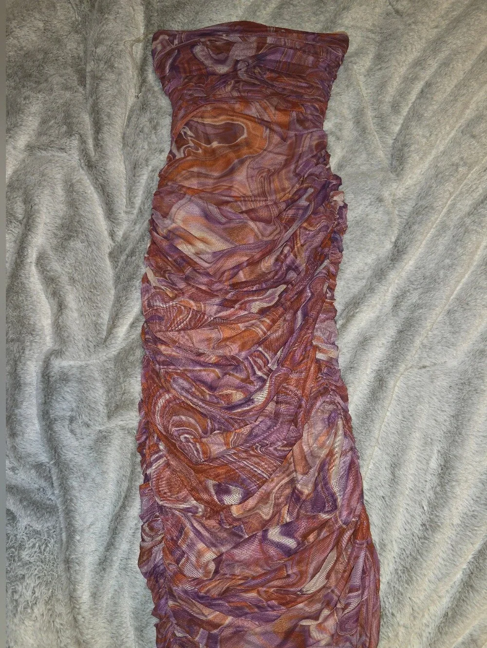 NWOT House Of CB Sasha Strapless Purple Marble Midi Dress Small Ruched Boho 70s - Picture 3 of 6